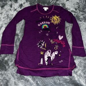 Naartjie Kids Girls Sz 5 Purple & Designs  Long Sleeve Tunic T-Shirt